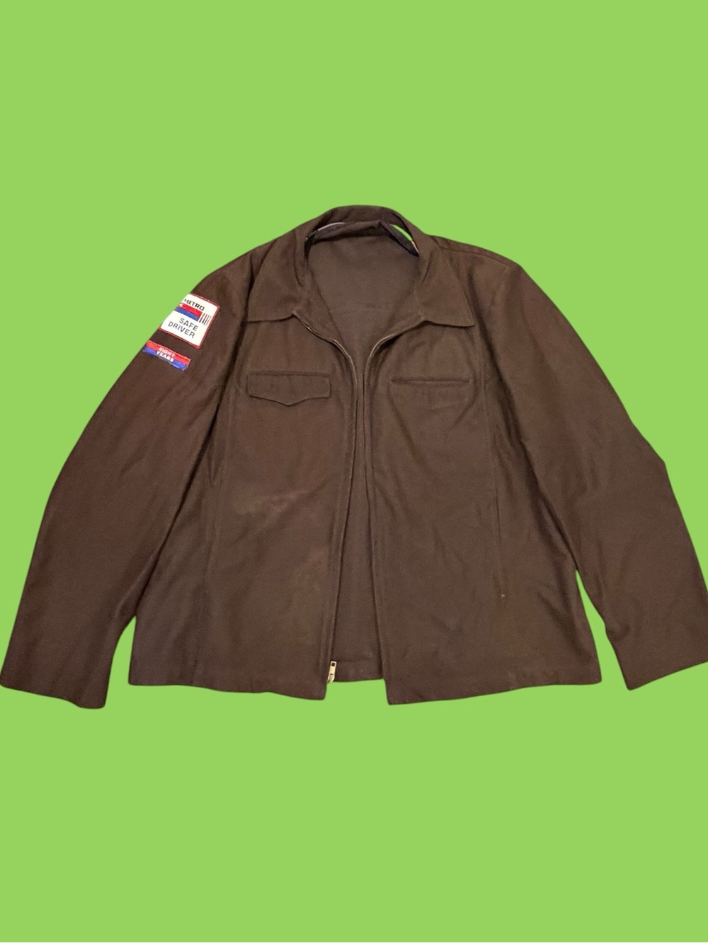 Vintage 1970s Metro Driver Brown Polyester Jacket Mod Disco Blazer Coat Patches